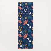 Monogram Modern Blauw Boho Bloemen Patroon Yogamat (Achterkant)