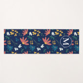 Monogram Modern Blauw Boho Bloemen Patroon Yogamat (Voorkant (horizontaal))