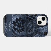 Monogram Modern Blauw Denim Swirl Plus Pro Max iPhone Hoesje (Achterkant horizontaal)