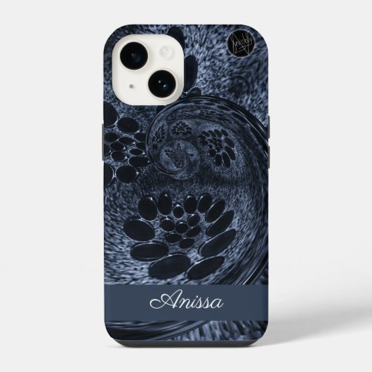 Monogram Modern Blauw Denim Swirl Plus Pro Max iPhone Hoesje (Achterkant)