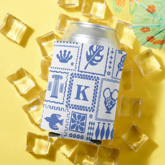 Monogram Modern Blauw Wit Abstract Patroon Blikjeskoeler (Insitu Zomer)