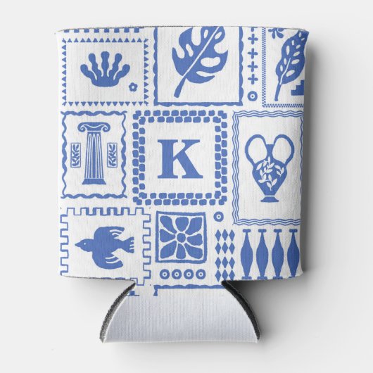 Monogram Modern Blauw Wit Abstract Patroon Blikjeskoeler (Voorkant)