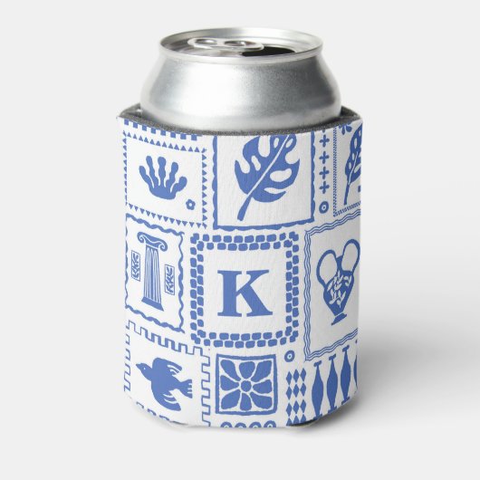 Monogram Modern Blauw Wit Abstract Patroon Blikjeskoeler (Blikje Achterkant)