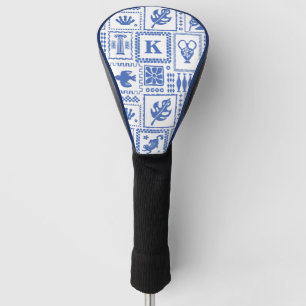 Monogram Modern Blauw Wit Abstract Patroon Golfheadcover