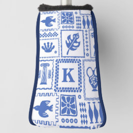 Monogram Modern Blauw Wit Abstract Patroon Golfheadcover