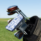 Monogram Modern Blauw Wit Abstract Patroon Golfheadcover (Insitu)
