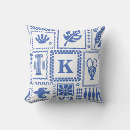 Monogram Modern Blauw Wit Abstract Patroon Kussen