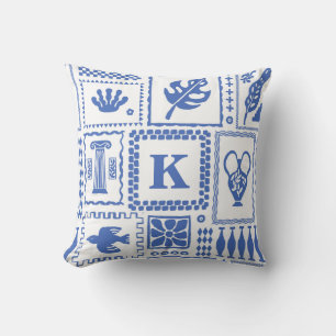Monogram Modern Blauw Wit Abstract Patroon Kussen