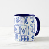 Monogram Modern Blauw Wit Abstract Patroon Mok (Voorkant rechts)