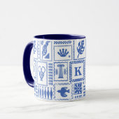 Monogram Modern Blauw Wit Abstract Patroon Mok (Voorkant links)