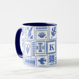 Monogram Modern Blauw Wit Abstract Patroon Mok
