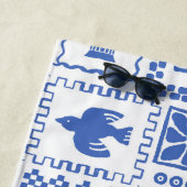 Monogram Modern Blauw Wit Abstract Patroon Strandlaken (In situ)