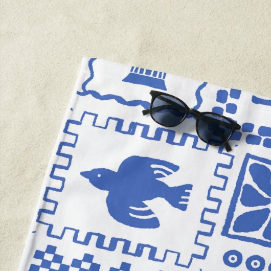 Monogram Modern Blauw Wit Abstract Patroon Strandlaken (In situ)