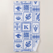 Monogram Modern Blauw Wit Abstract Patroon Strandlaken (Voorkant)