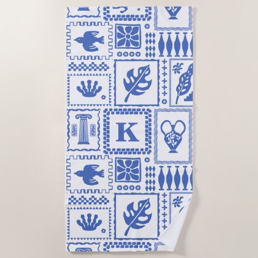 Monogram Modern Blauw Wit Abstract Patroon Strandlaken (Voorkant)