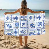 Monogram Modern Blauw Wit Abstract Patroon Strandlaken
