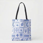 Monogram Modern Blauw Wit Abstract Patroon Tote Bag (Voorkant)