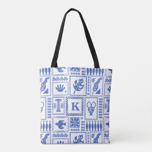 Monogram Modern Blauw Wit Abstract Patroon Tote Bag (Achterkant)