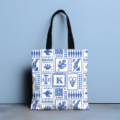 Monogram Modern Blauw Wit Abstract Patroon Tote Bag