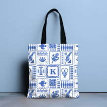 Monogram Modern Blauw Wit Abstract Patroon