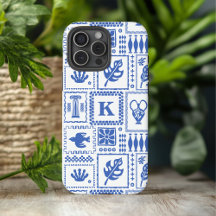 Monogram Modern Blauw Witte Abstracte Patroon
