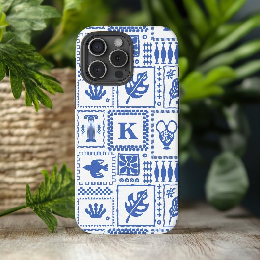 Monogram Modern Blauw Witte Abstracte Patroon Case-Mate iPhone Case