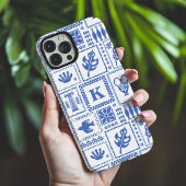 Monogram Modern Blauw Witte Abstracte Patroon Case-Mate iPhone Case