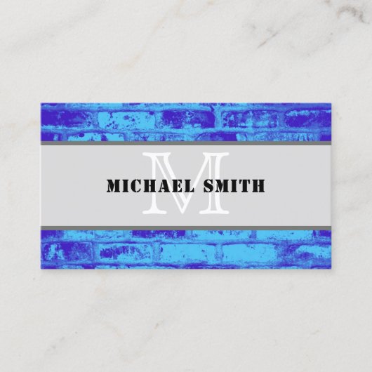 Monogram Modern  Blauwe Achtergrond Visitekaartje (Voorkant)