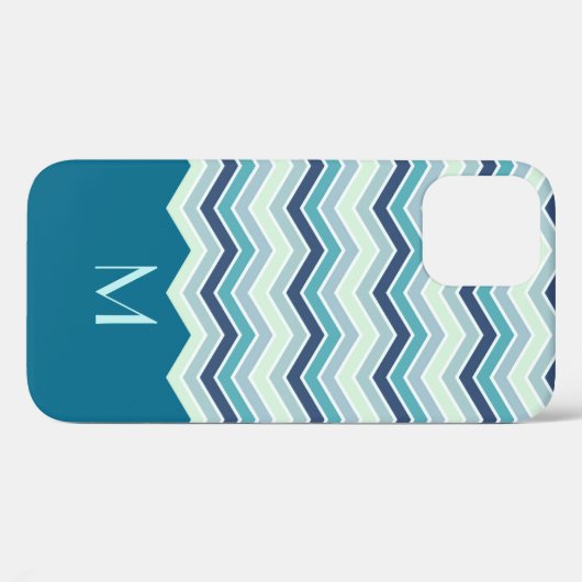 Monogram modern Blauwgroen Chevron Stripes Case-Mate iPhone Case (Achterkant (horizontaal))
