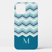 Monogram modern Blauwgroen Chevron Stripes Case-Mate iPhone Case (Achterkant)