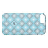 Monogram Modern Blauwgroen en grijs diamantpatroon Case-Mate iPhone Case (Achterkant (Horizontaal))