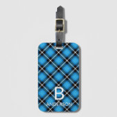 Monogram Modern Blue Black Pattern | Tartan Bagagelabel (Voorkant (verticaal))