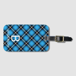 Monogram Modern Blue Black Pattern | Tartan Bagagelabel