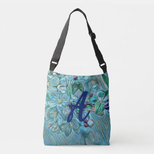 Monogram Modern Blue Cherry Blossom Waterverf Crossbody Tas