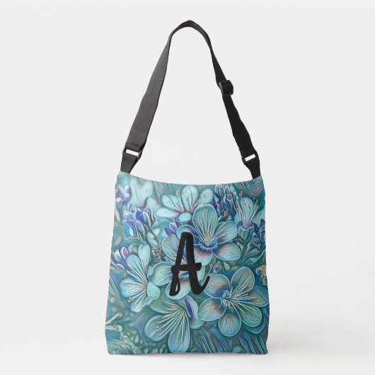 Monogram Modern Blue Cherry Blossom Waterverf Crossbody Tas (Voorkant)