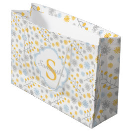 Monogram Modern Blue Yellow & Grey Gift Bag Groot Cadeauzakje