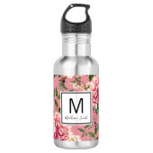 Monogram Modern Blush Pink Floral Waterfles (Voorkant)