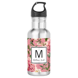Monogram Modern Blush Pink Floral Waterfles