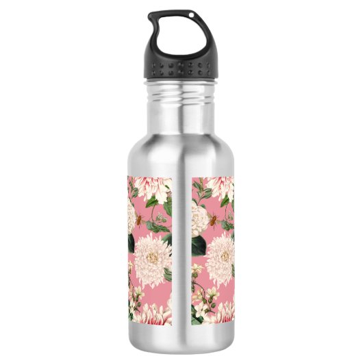 Monogram Modern  Blush Pink Floral Waterfles (Achterkant)