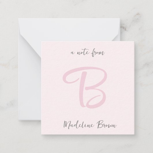 Monogram Modern Blush Pink Minimalist Notitiekaartje (Voorkant)