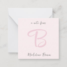 Monogram Modern Blush Pink Minimalist Notitiekaartje