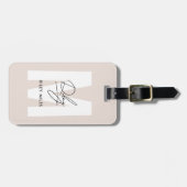 Monogram Modern Blush Pink Script Signature Chic Bagagelabel (Voorkant horizontaal)