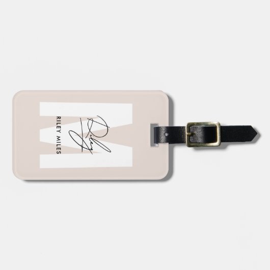 Monogram Modern Blush Pink Script Signature Chic Bagagelabel (Voorkant horizontaal)