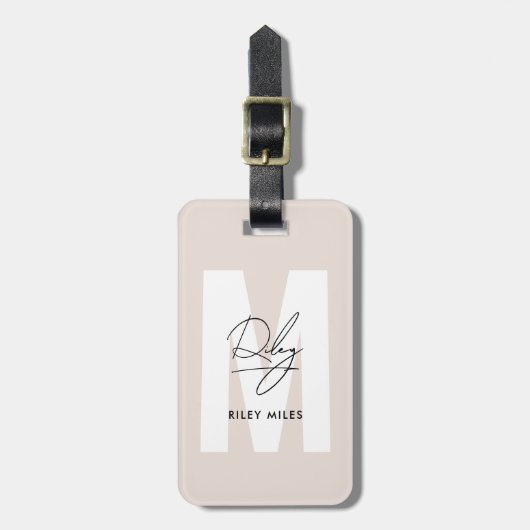 Monogram Modern Blush Pink Script Signature Chic Bagagelabel (Voorkant verticaal)