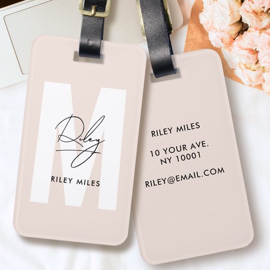 Monogram Modern Blush Pink Script Signature Chic Bagagelabel