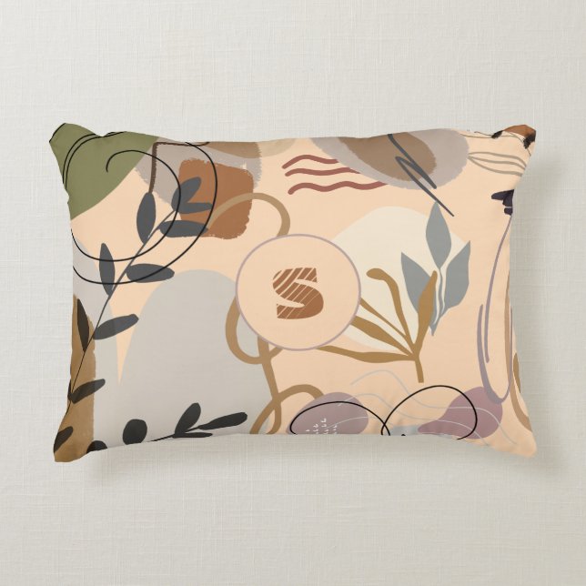 Monogram Modern Boho Abstract Floral Accent Kussen (Voorkant)