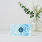  MONOGRAM modern boho mandala patroon blauw Visitekaartje (Staand voorkant)