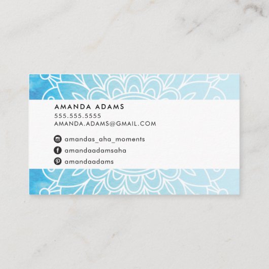 MONOGRAM modern boho mandala patroon blauw Visitekaartje (Achterkant)