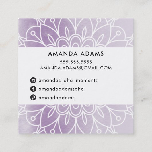  MONOGRAM Modern boho mandala patroon paarse Vierkante Visitekaartje (Achterkant)