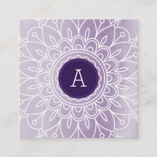  MONOGRAM Modern boho mandala patroon paarse Vierkante Visitekaartje (Voorkant)